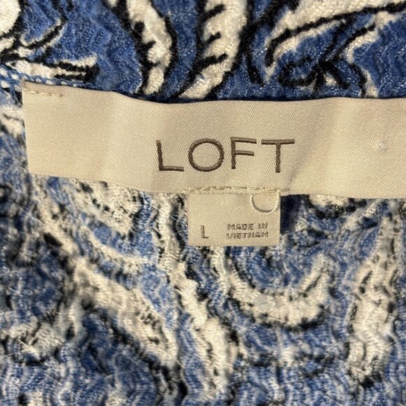 Floral Blue & White Long Sleeve Square Neck Top By Loft Size L - Picture 4 of 8